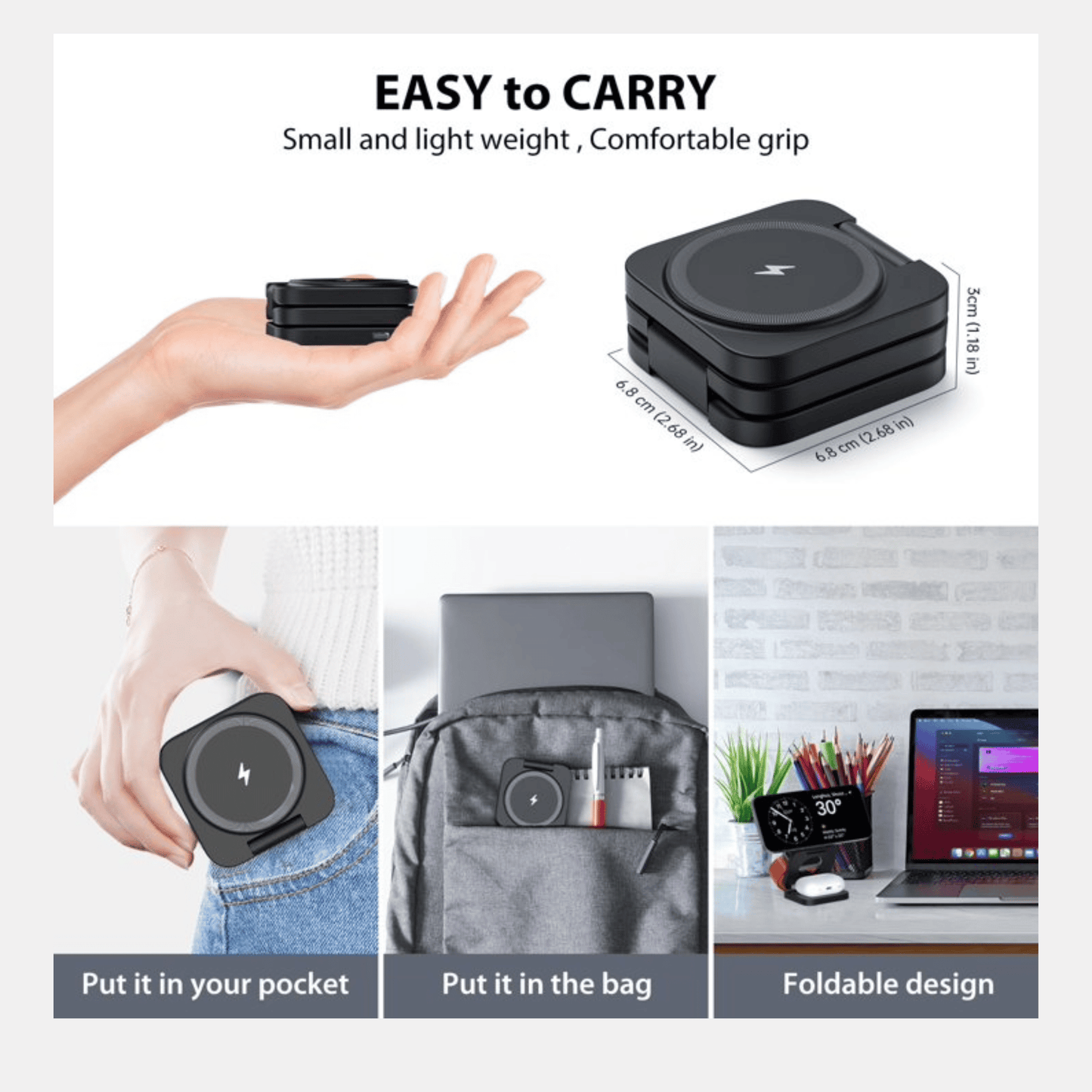 Cargador Inalámbrico 3 en 1 Magnético Plegable 15w