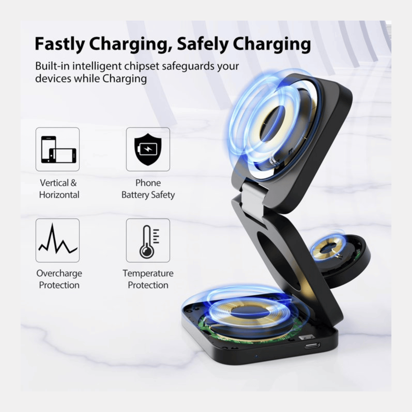 Cargador Inalámbrico 3 en 1 Magnético Plegable 15w