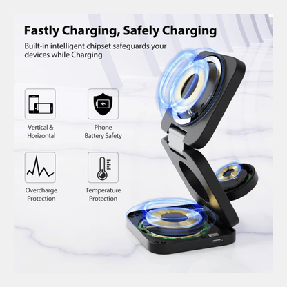 Cargador Inalámbrico 3 en 1 Magnético Plegable 15w