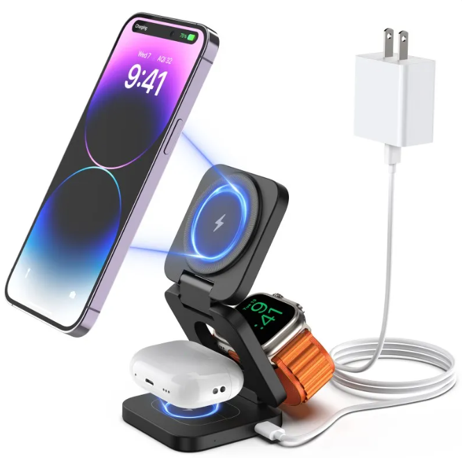Cargador Inalámbrico 3 en 1 Magnético Plegable 15w